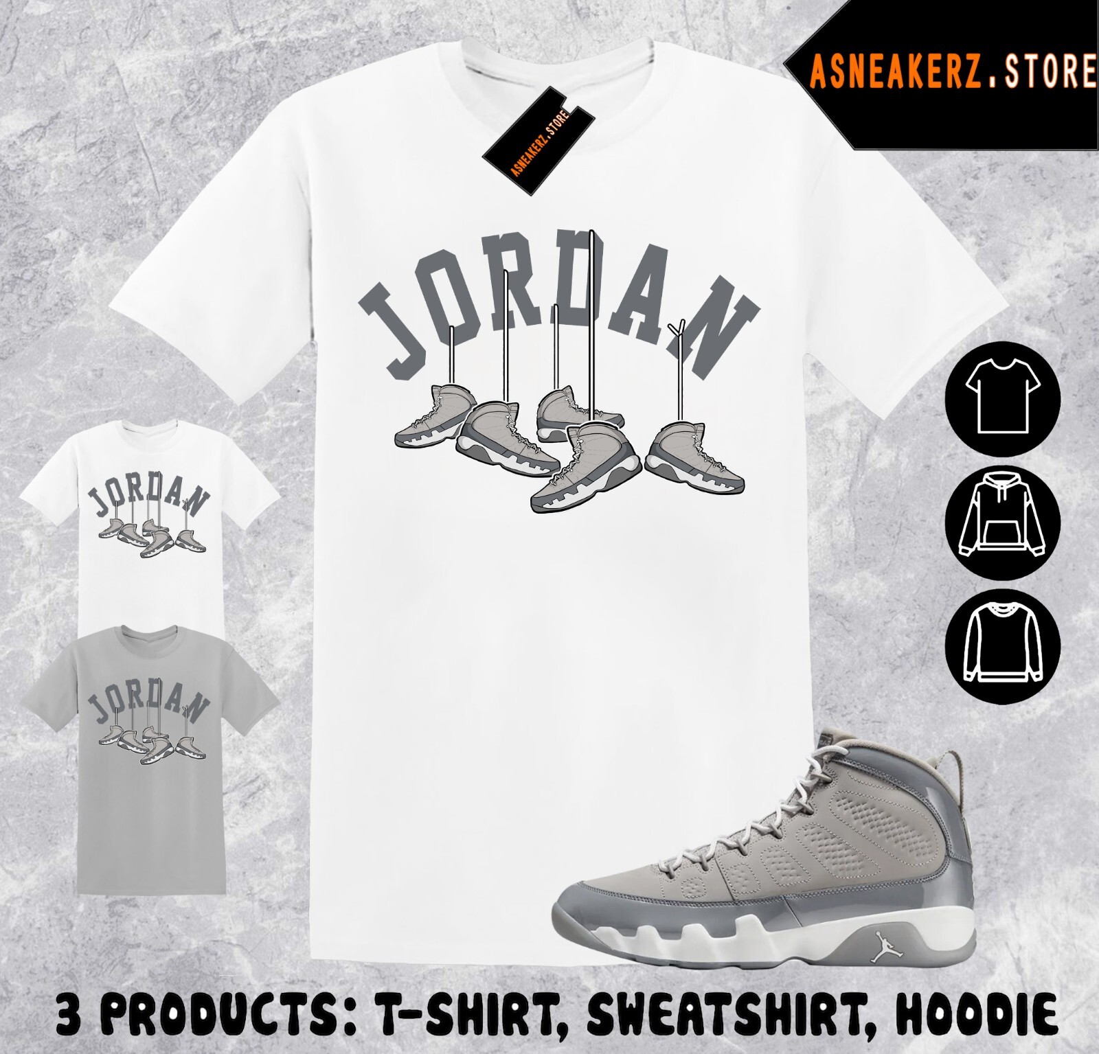 Tee Shirt Matching AJ 9 Cool Grey To Match Sneaker Shoe Hanging 9s T-Shirt