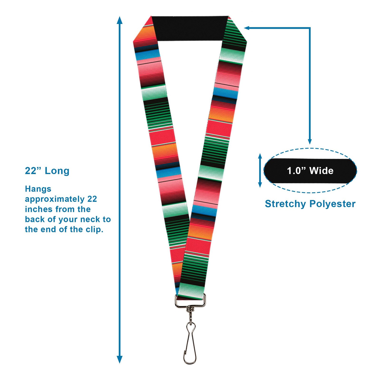 1.0 Inch Lanyard Zarape5 Vertical Multi Color Stripe ID Badge Holder Strap