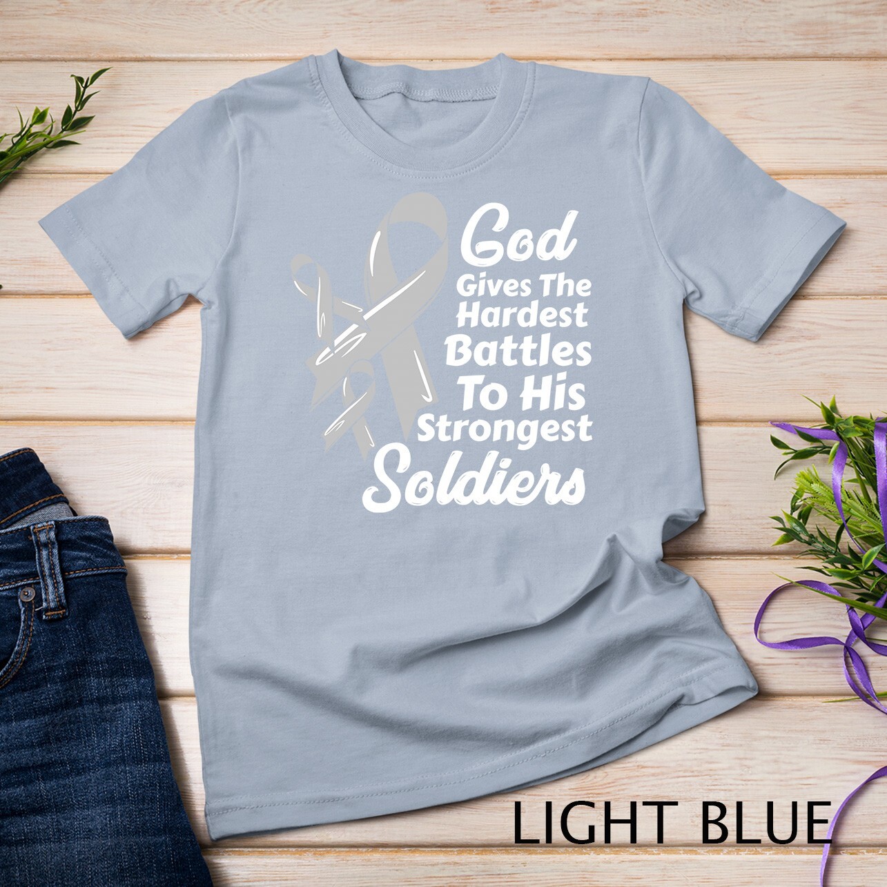 Brain Cancer Awareness Ribbon Fight Chemo Faith Soldiers God Unisex T-shirt