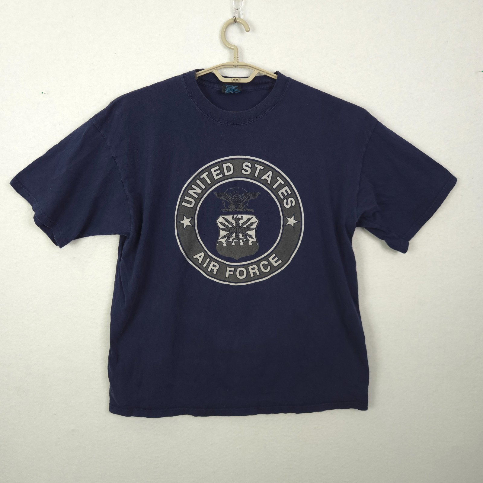 Vintage Air Force Shirt Men XL Blue Short Sleeve Cotton USA Made USAF Bayside
