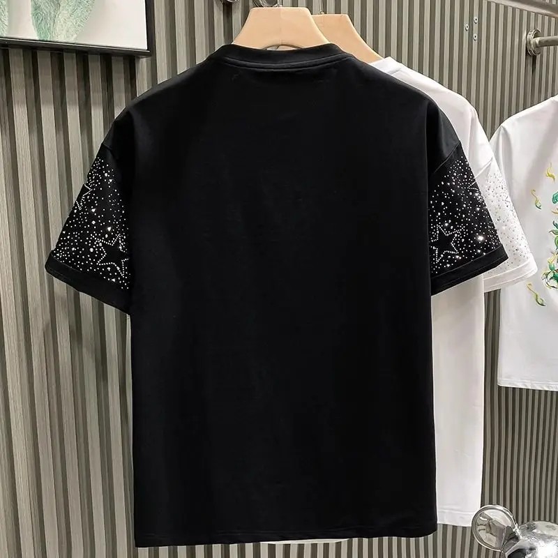New Fashion Star Trend Rhinestone Diamond Summer Short Sleeve Luxury Men T-Shirt