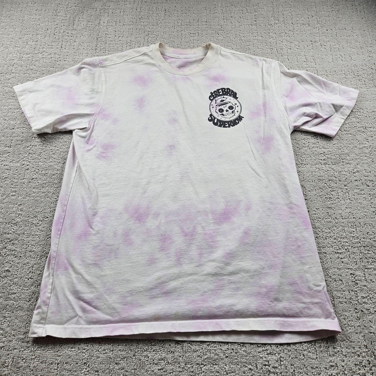 Shirt Mens XL White Purple Tie Dye Cerebral Supernova Skull Back Print
