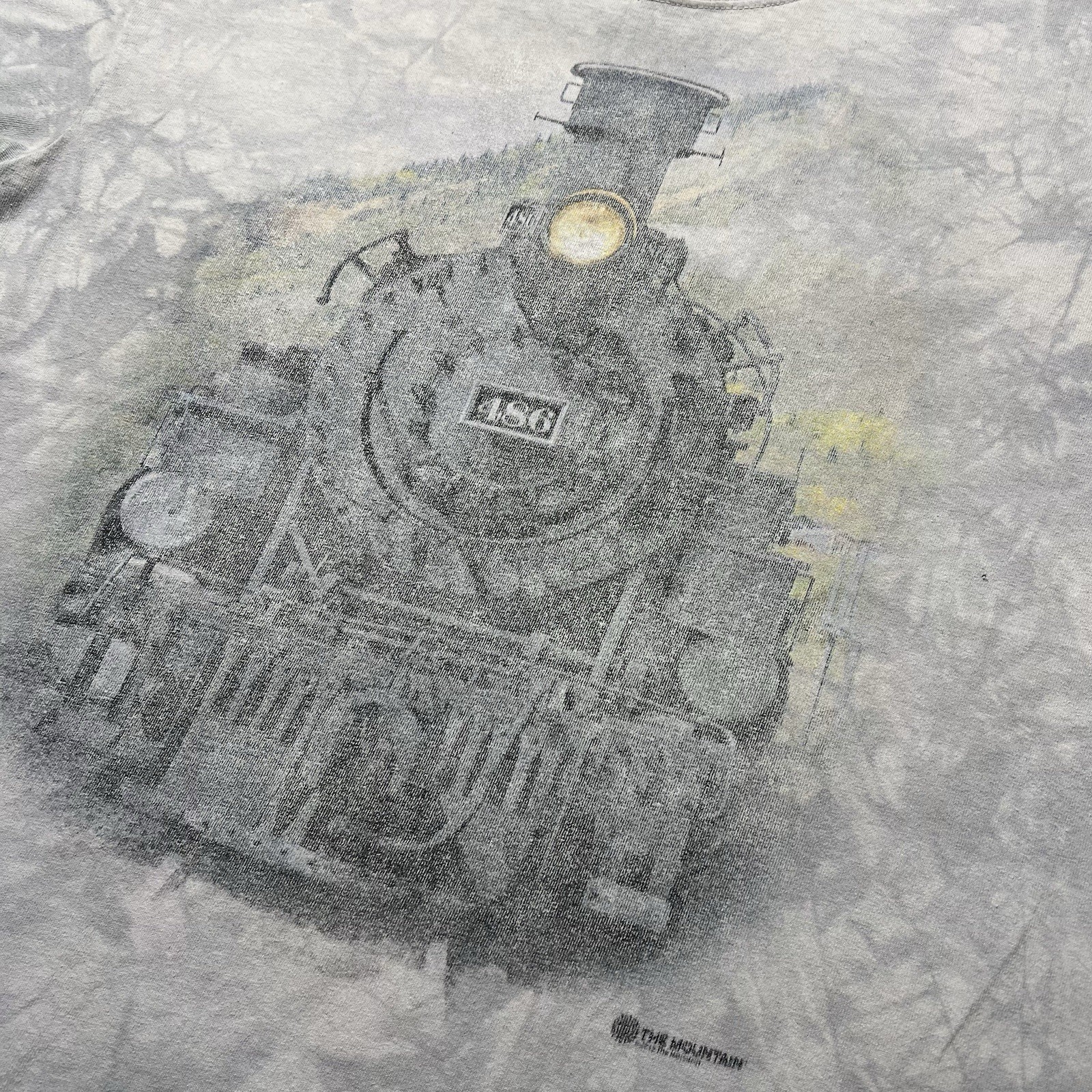 Vintage The Mountain Steam Locomotive Train T Shirt Mens Large Gray Tie Dye Y2K