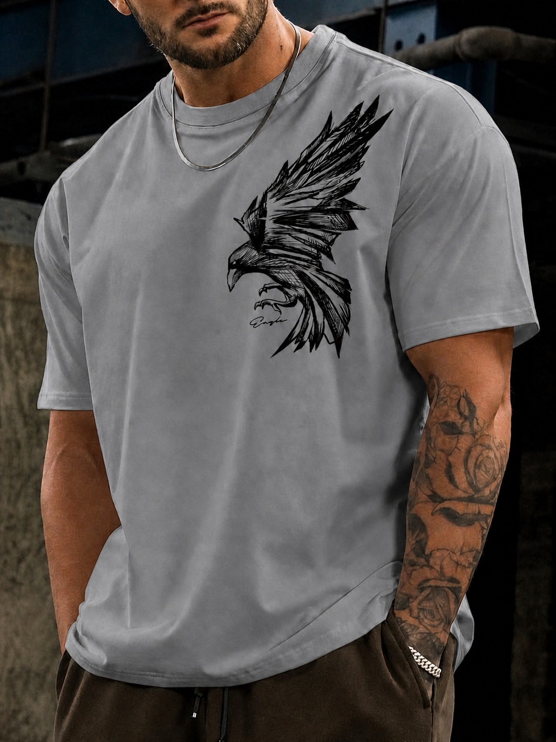 Men’s Eagle Cool Graphic T-Shirt Loose Fit Streetwear Summer Casual Cotton Tee