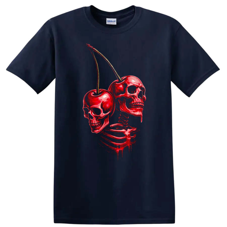 Skull Cherry Skeleton Graphic T Shirt Creepy Halloween Tee Art Design