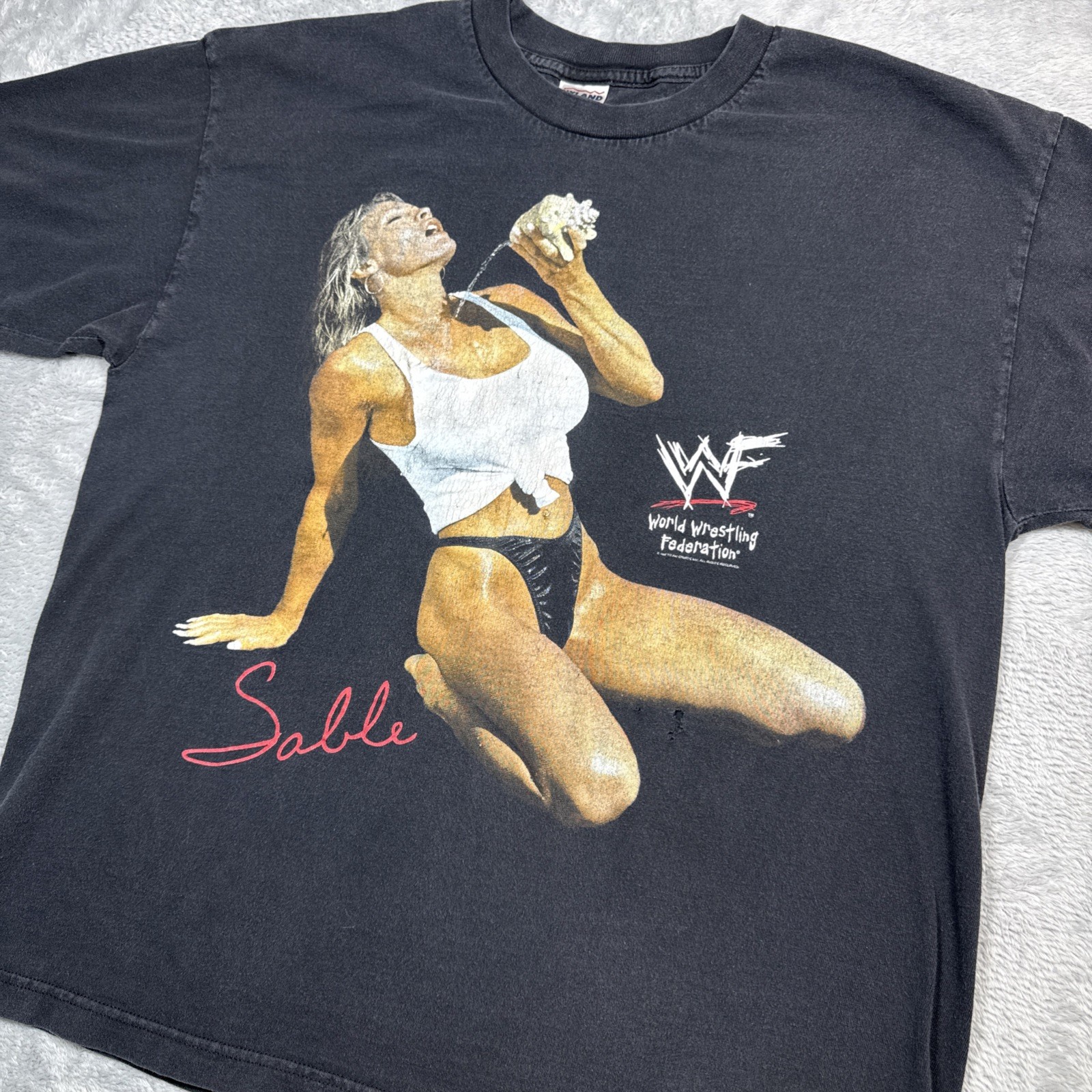 Vintage Sable Wrestling Shirt Men XL Black WWF WWE Diva Distressed Faded 90s