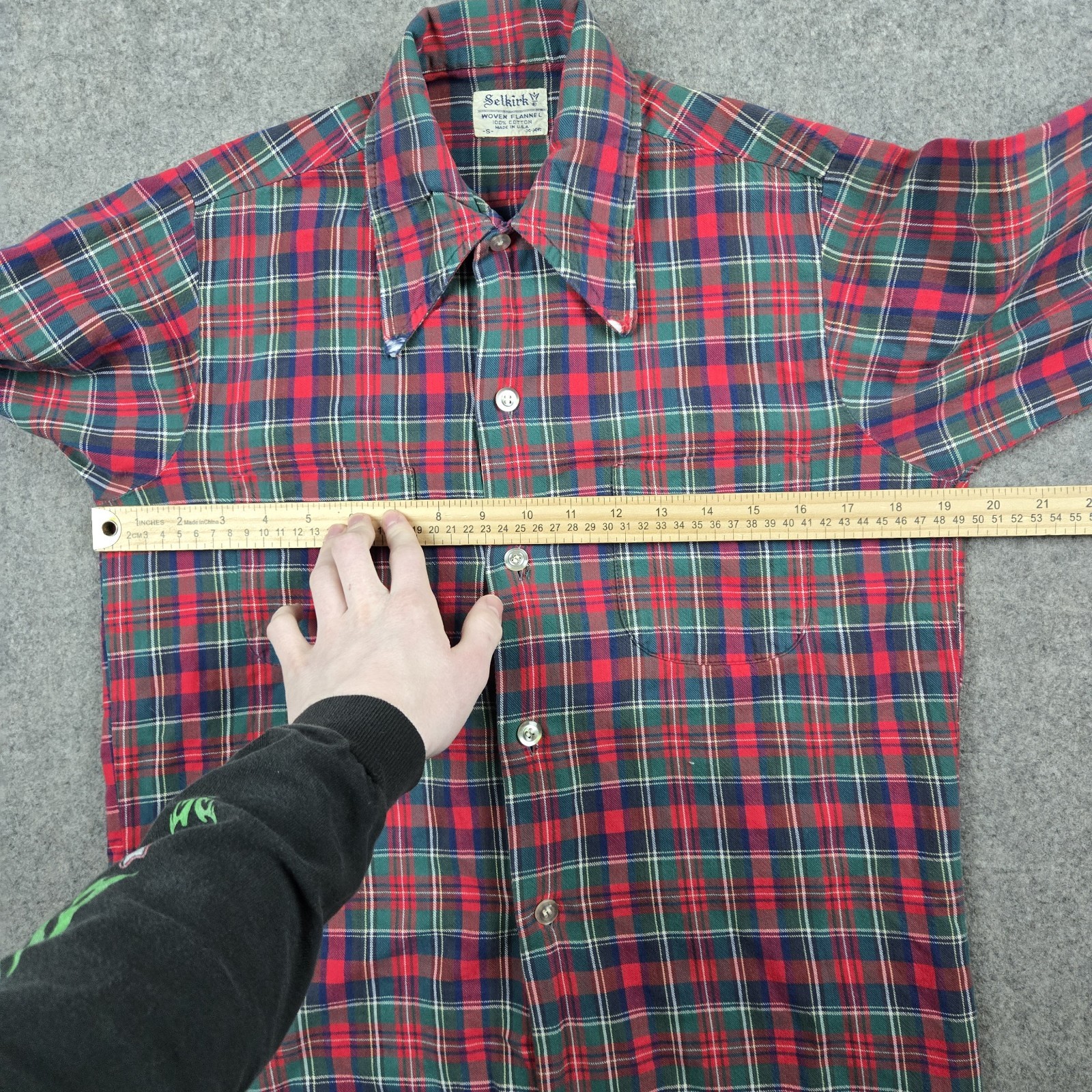 Vintage Selkirk Shirt Mens Small Red 70s 80s Button Up Plaid Woven Flannel USA