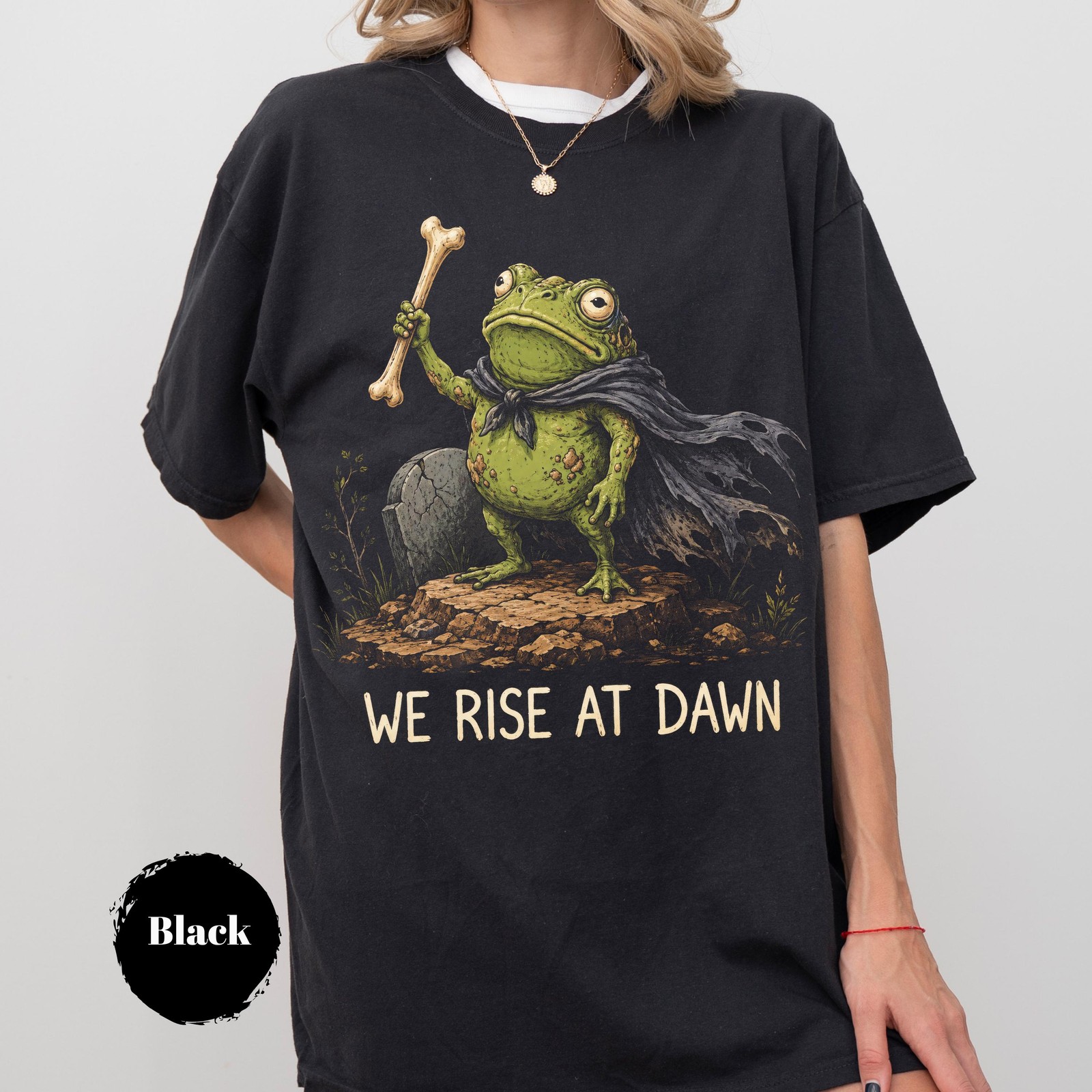 We Rise At Dawn Shirt Zombie Frog Halloween Summerween Funny Graphic Tee