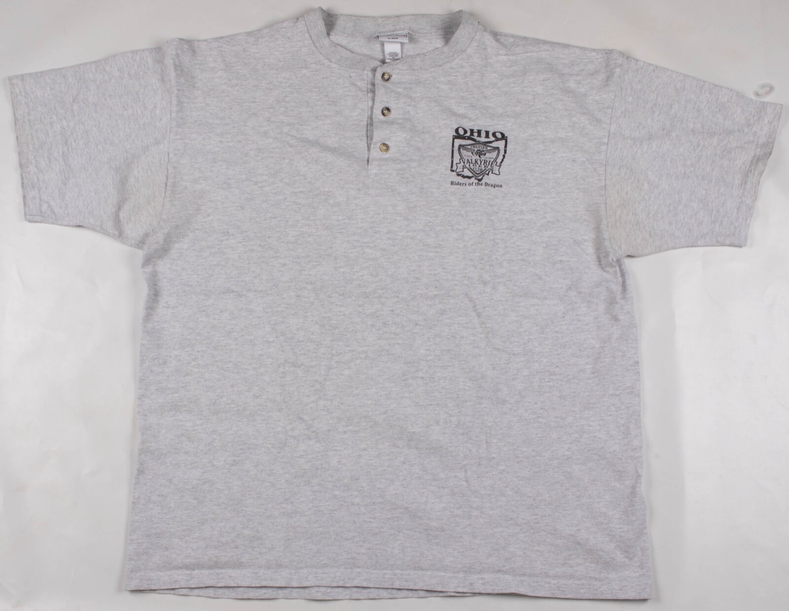 Vintage 90s Valkyrie Ohio “Riders of the Dragon” Club Graphic Gray Shirt Mens XL