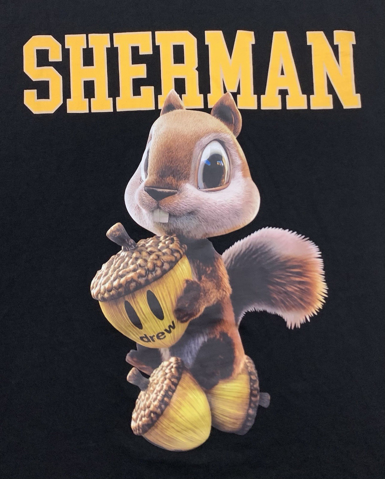 Men’s Drew House 3D Sherman Squirrel Large 100% Cotton Black T-Shirt P138