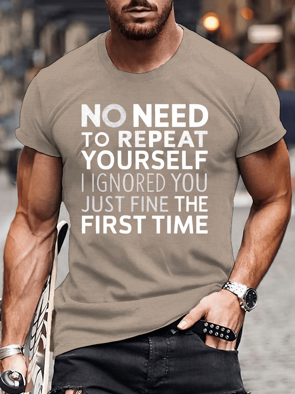 Plus Size Men’s Humorous Graphic T-Shirt – Comfortable, Machine Washable, 180g