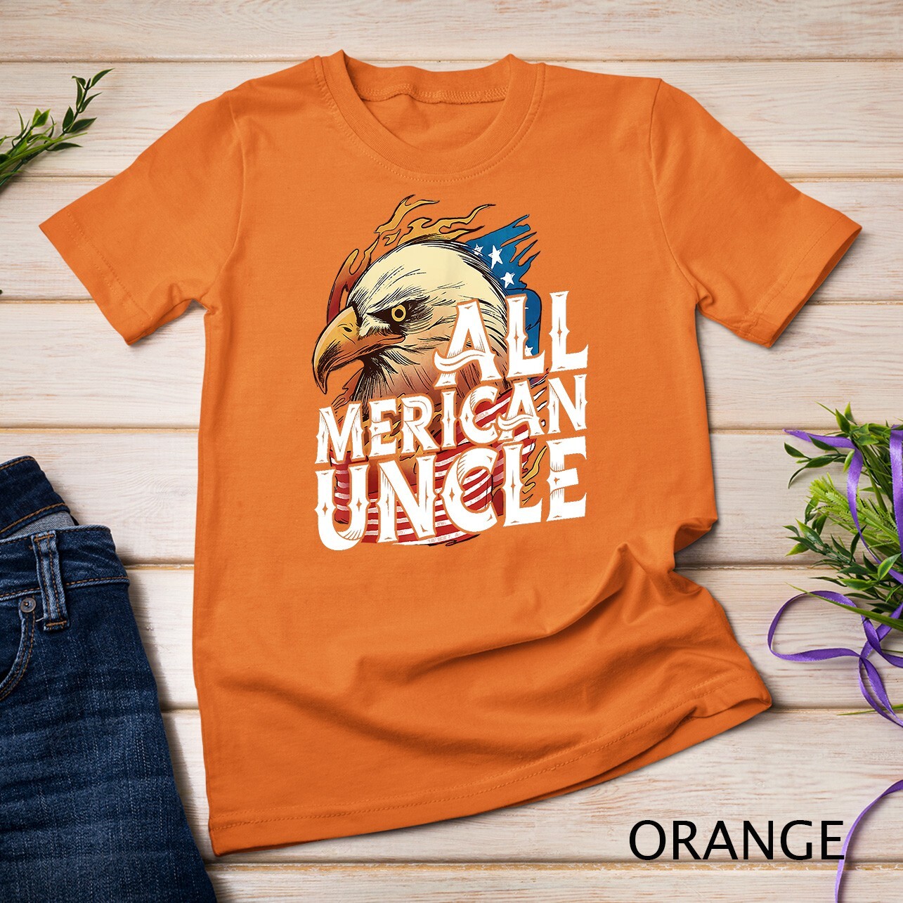 Mens All Merican Uncle 4th of July Day Eagle USA Flag American Unisex T-shirt