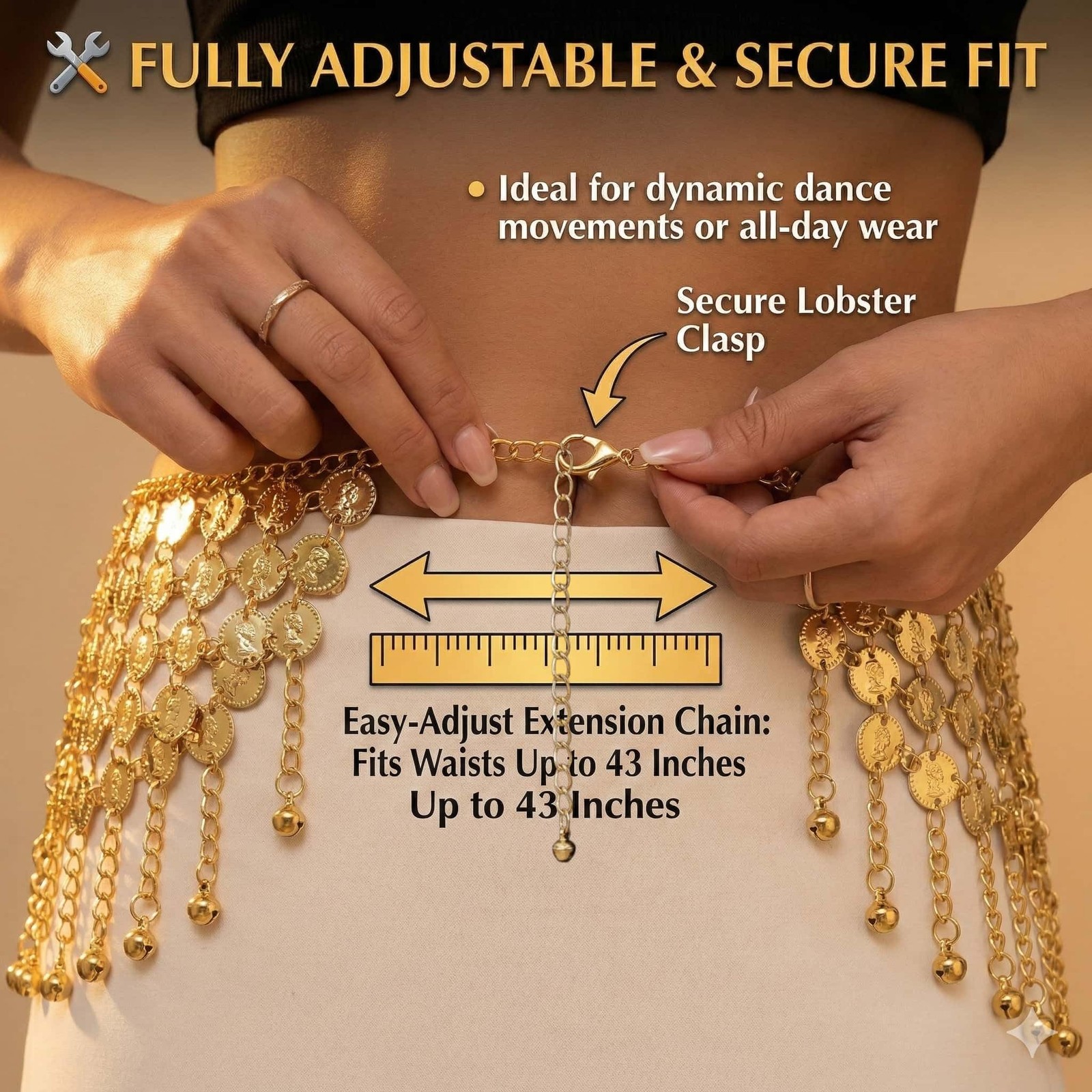 Coins Belly Dance Hip Scarf Belt – Adjustable Waist Chain Skirts Wrap, Gold C…