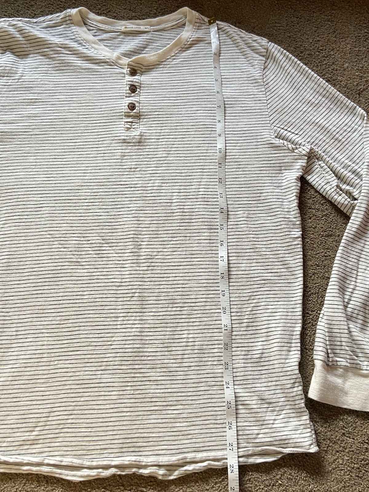 Men’s Marine Layer Long Sleeve Henley Shirt M/L White Striped Cotton Blend