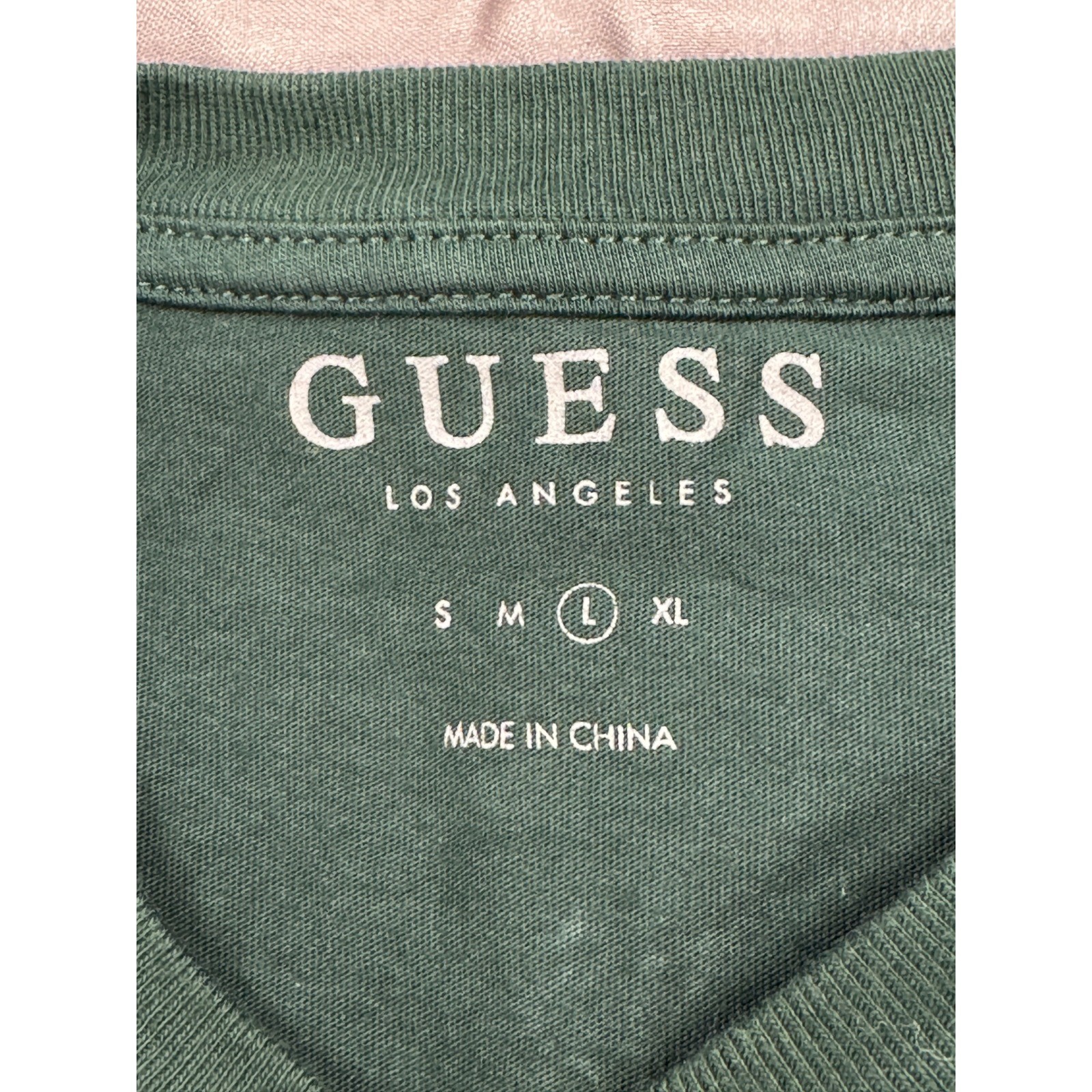 Guess Los Angeles Mens Logo Print T-Shirt Green White Short Sleeve Size L