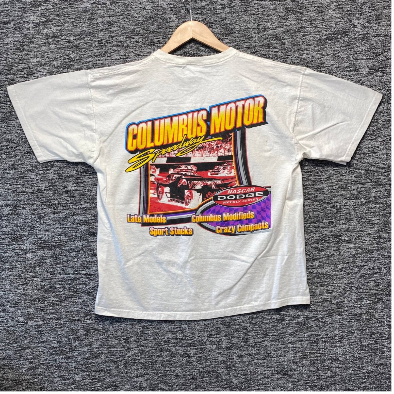 Vintage Columbus Motor Speedway Ohio T Shirt NASCAR Dodge Weekly Series White XL