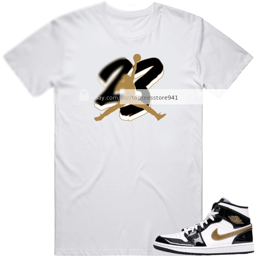Shirt To Match Air Jordan 1 Mid Patent Black White Gold Men