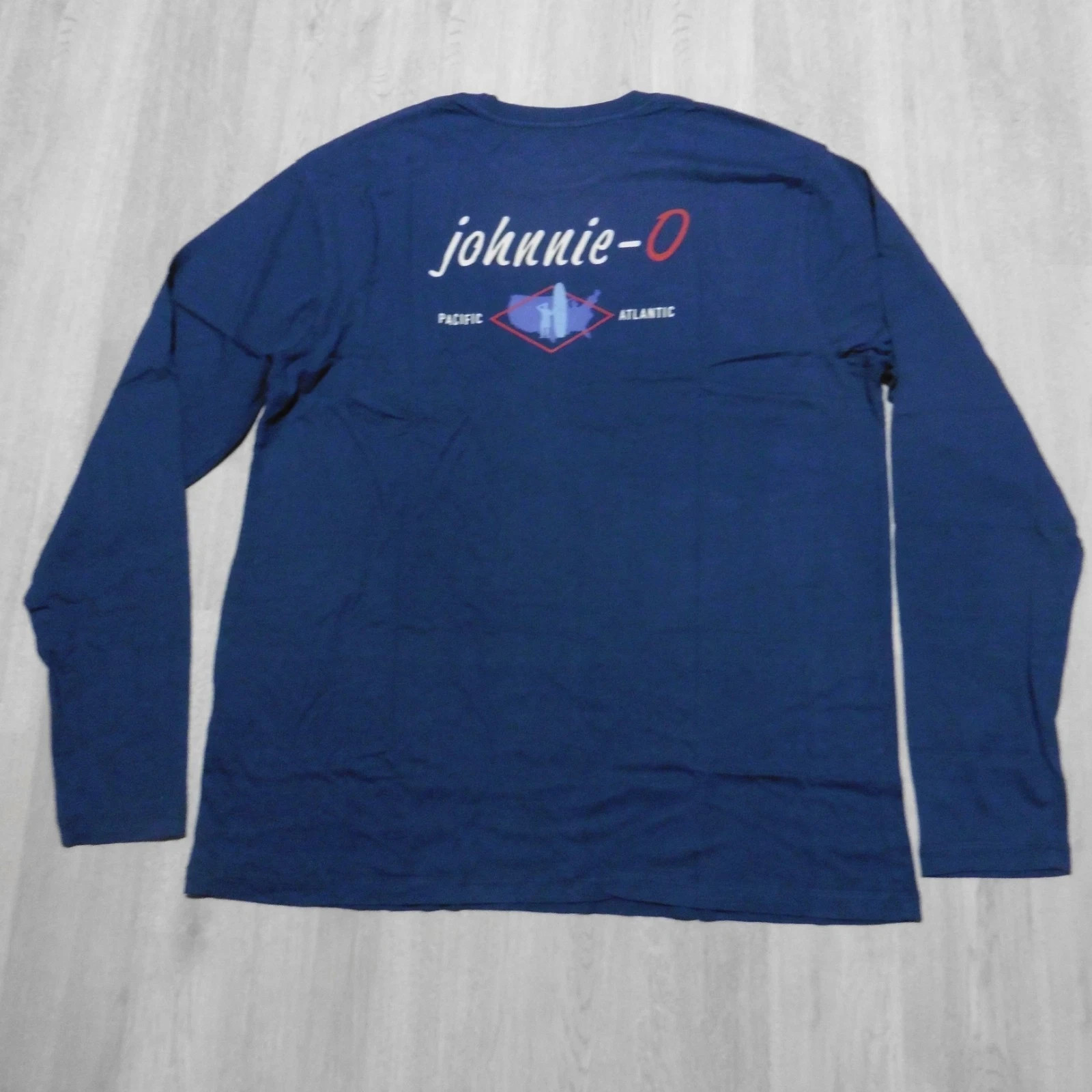 Johnnie-O Men’s XL Coastal Way Crewneck T-Shirt Navy Blue LS Graphic Print