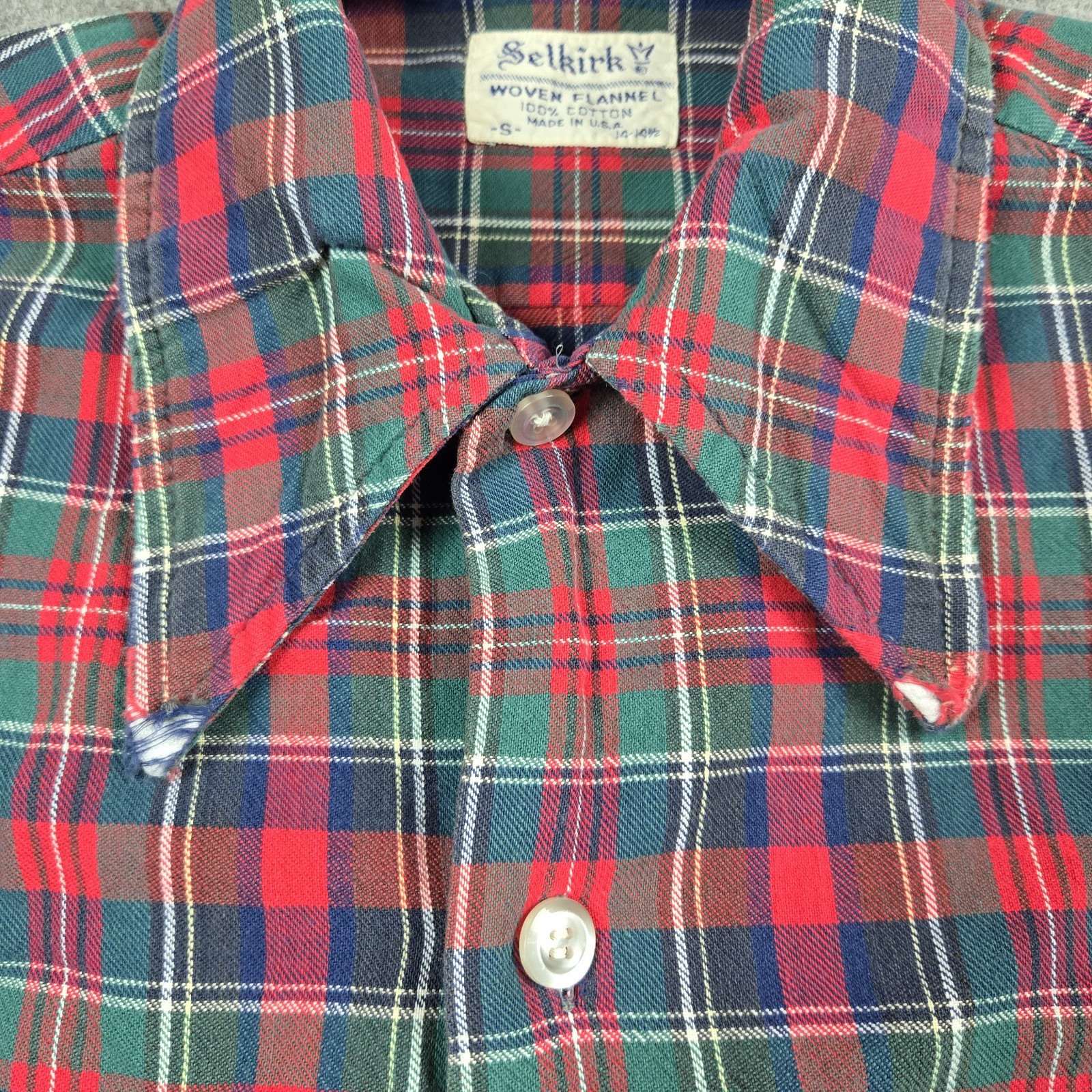 Vintage Selkirk Shirt Mens Small Red 70s 80s Button Up Plaid Woven Flannel USA