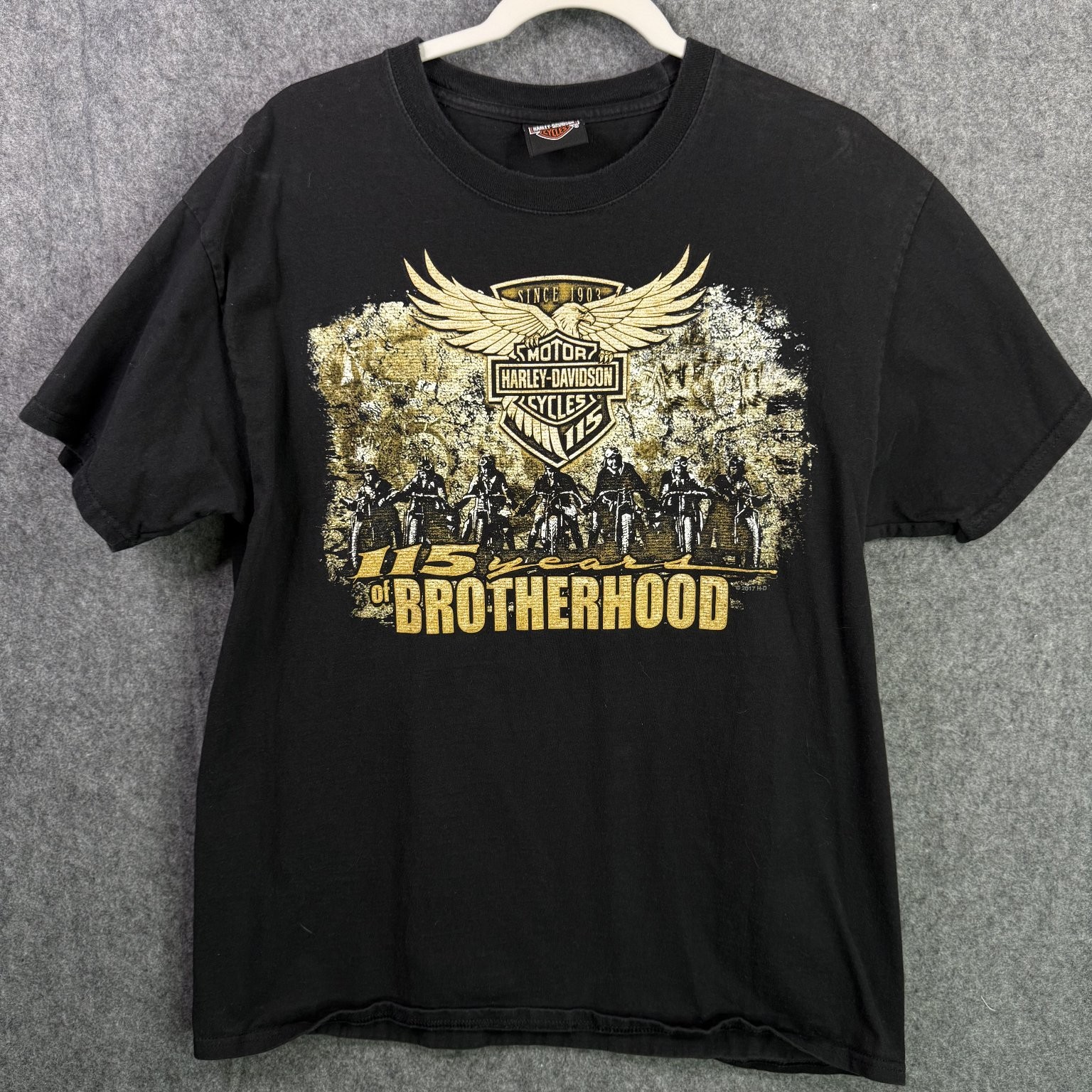 Harley-Davidson T-Shirt Men’s Black Large Cotton 115 Years Brotherhood