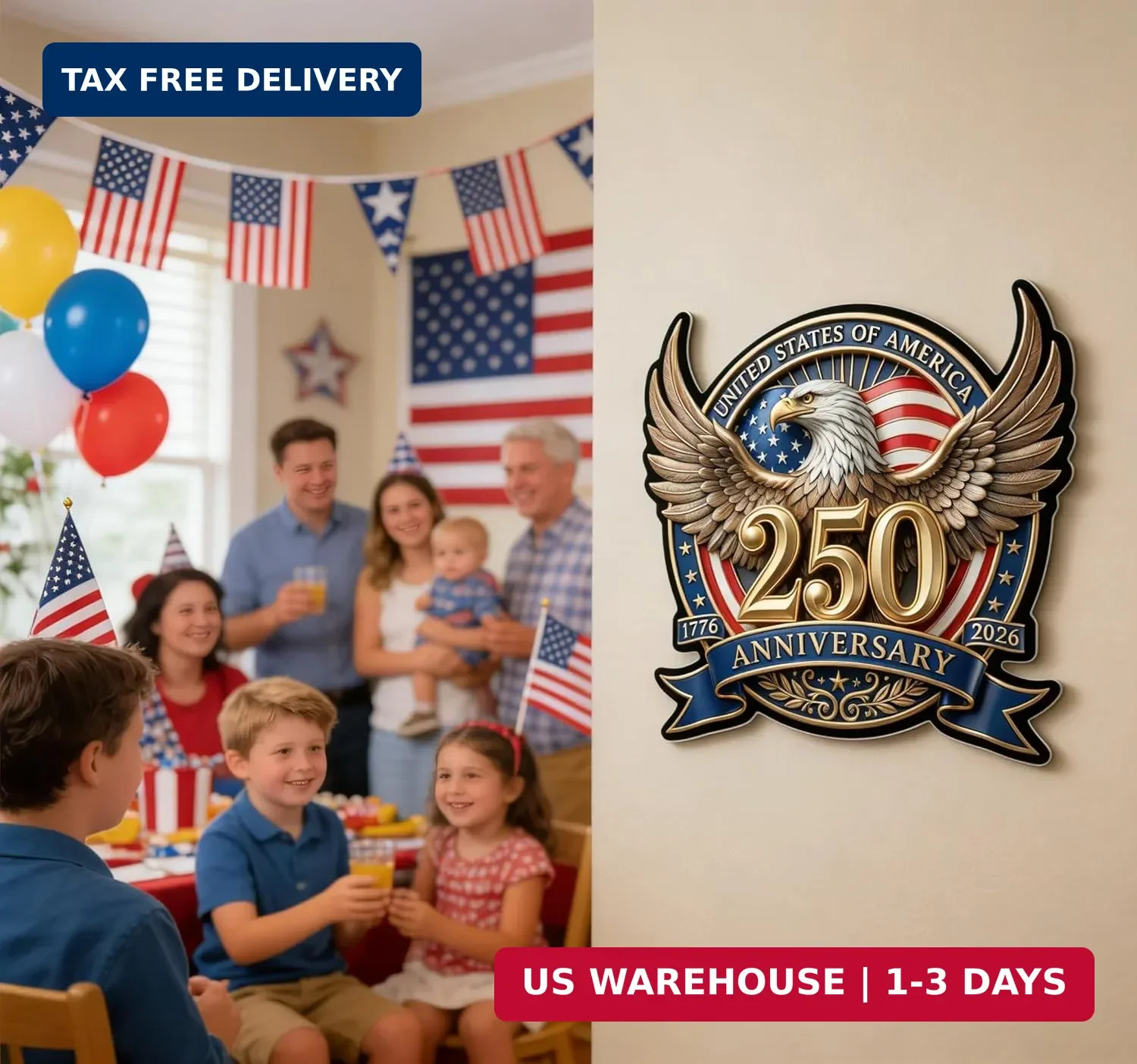 2PCS 250th Anniversary USA Car Decal Sticker 250 Anniversary USA Patriotic 4th o