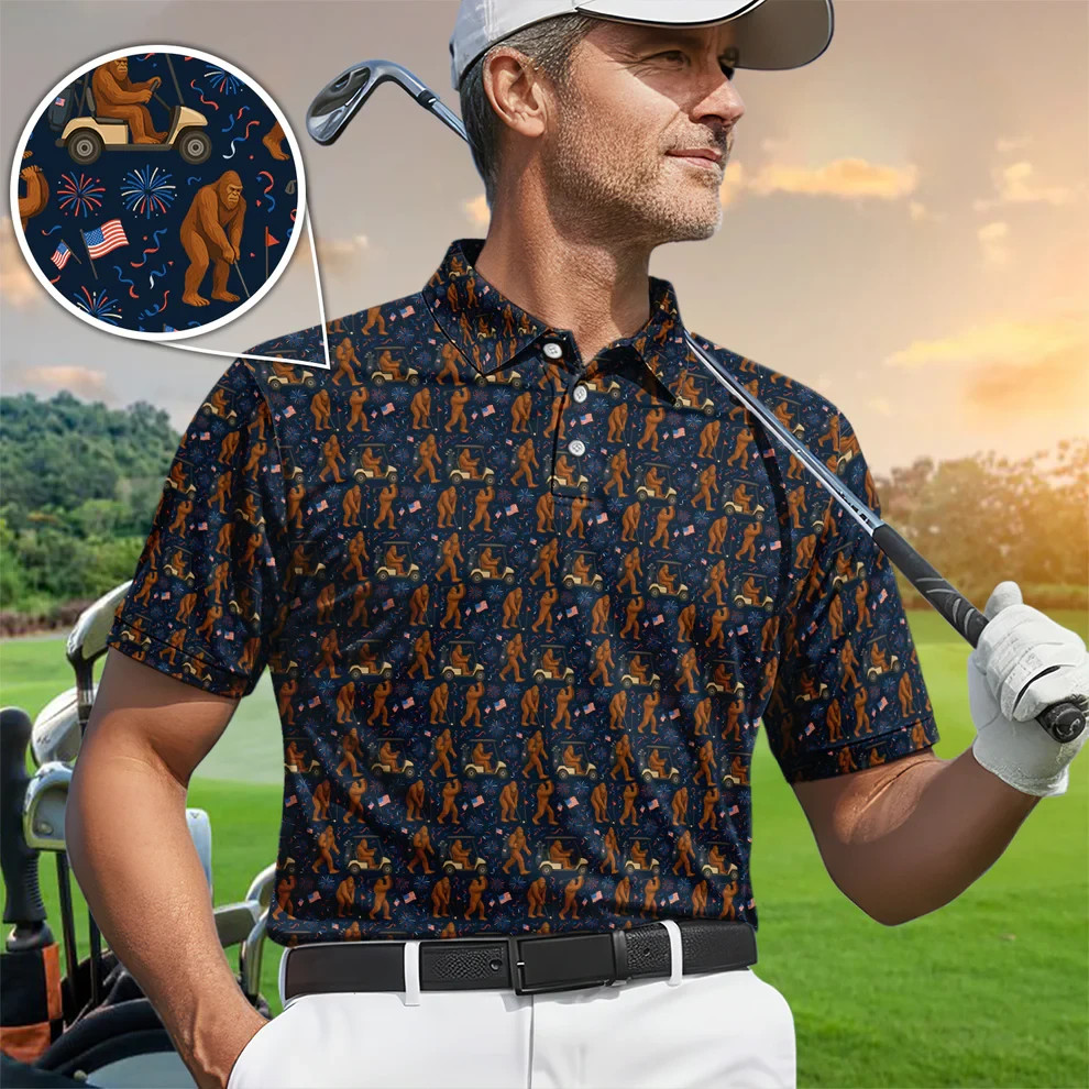 Crazy Patriotic 250 Bigfoot Golf Polo Shirt USA Anniversary (S-5XL)