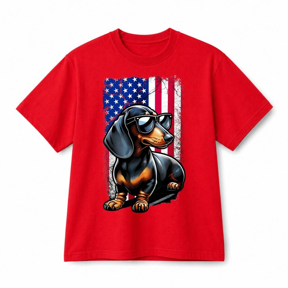 Cool Dachshund USA Distressed Flag Patriotic Graphic Cotton T-Shirt Unisex