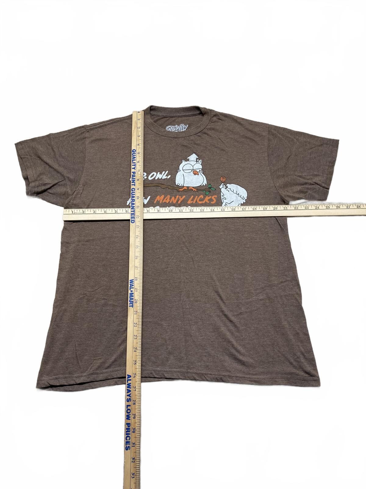 TeeLuv Mr. Owl “How Many Licks Does It Take?” Graphic T-Shirt Brown Size L