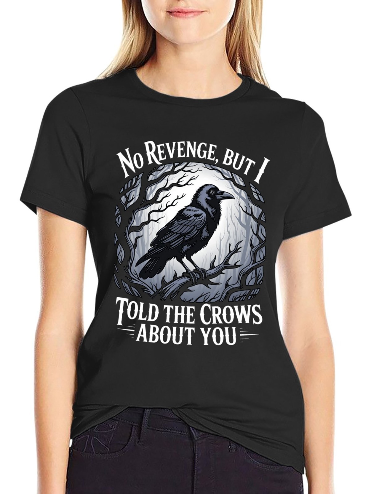 Spooky Crow Lover Halloween Witchy Graphic T-Shirt Funny Gothic Raven Black Tee