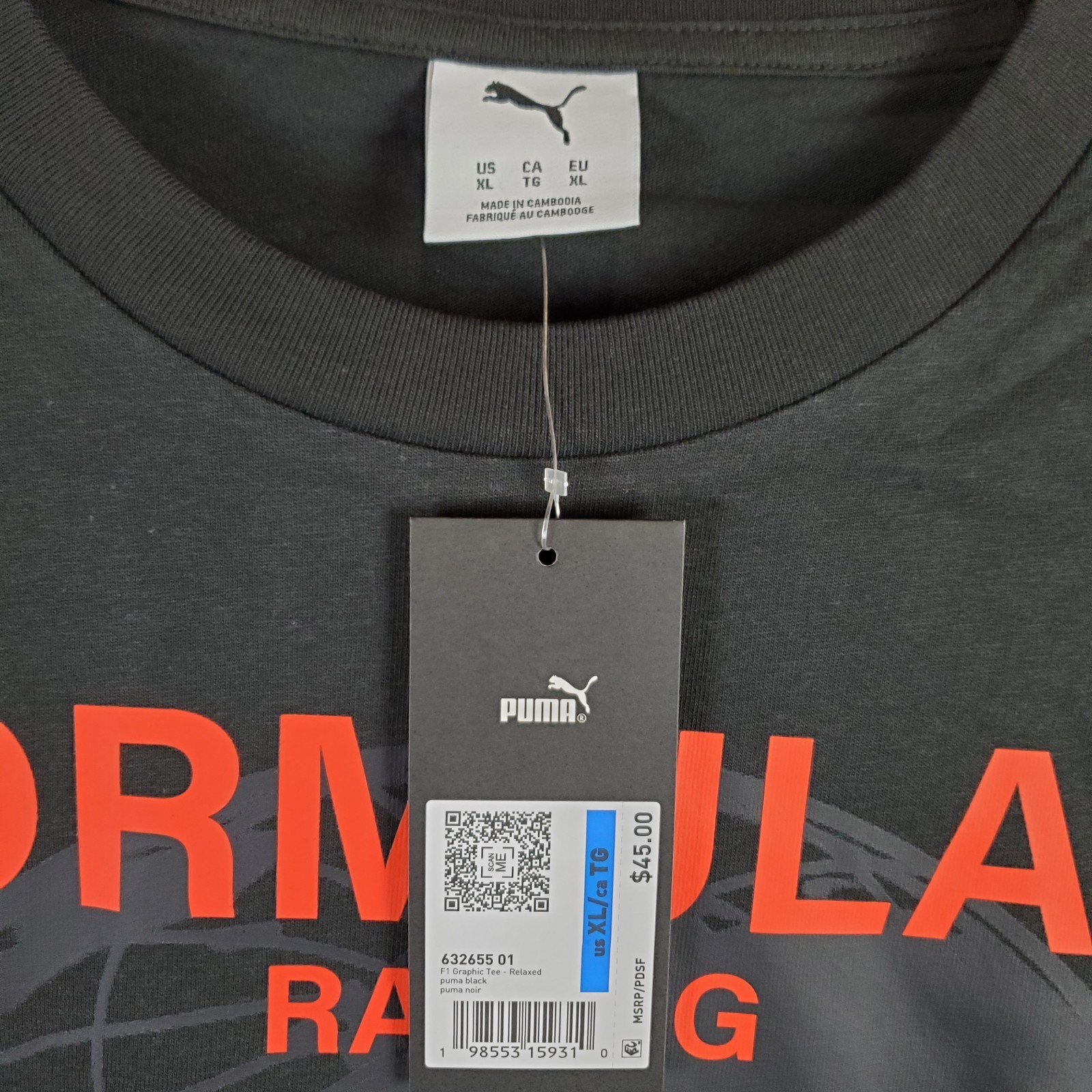 Puma Formula 1 Racing Graphic Mens Tee Shirt XL Black Relaxed Fit Essentials