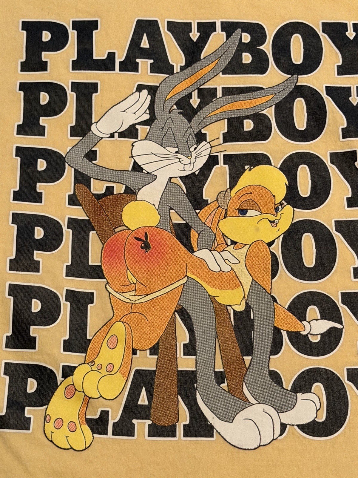 Y2K Playboy Bugs Bunny Lola Bunny Graphic T-Shirt Yellow 2XL Looney Tunes RARE