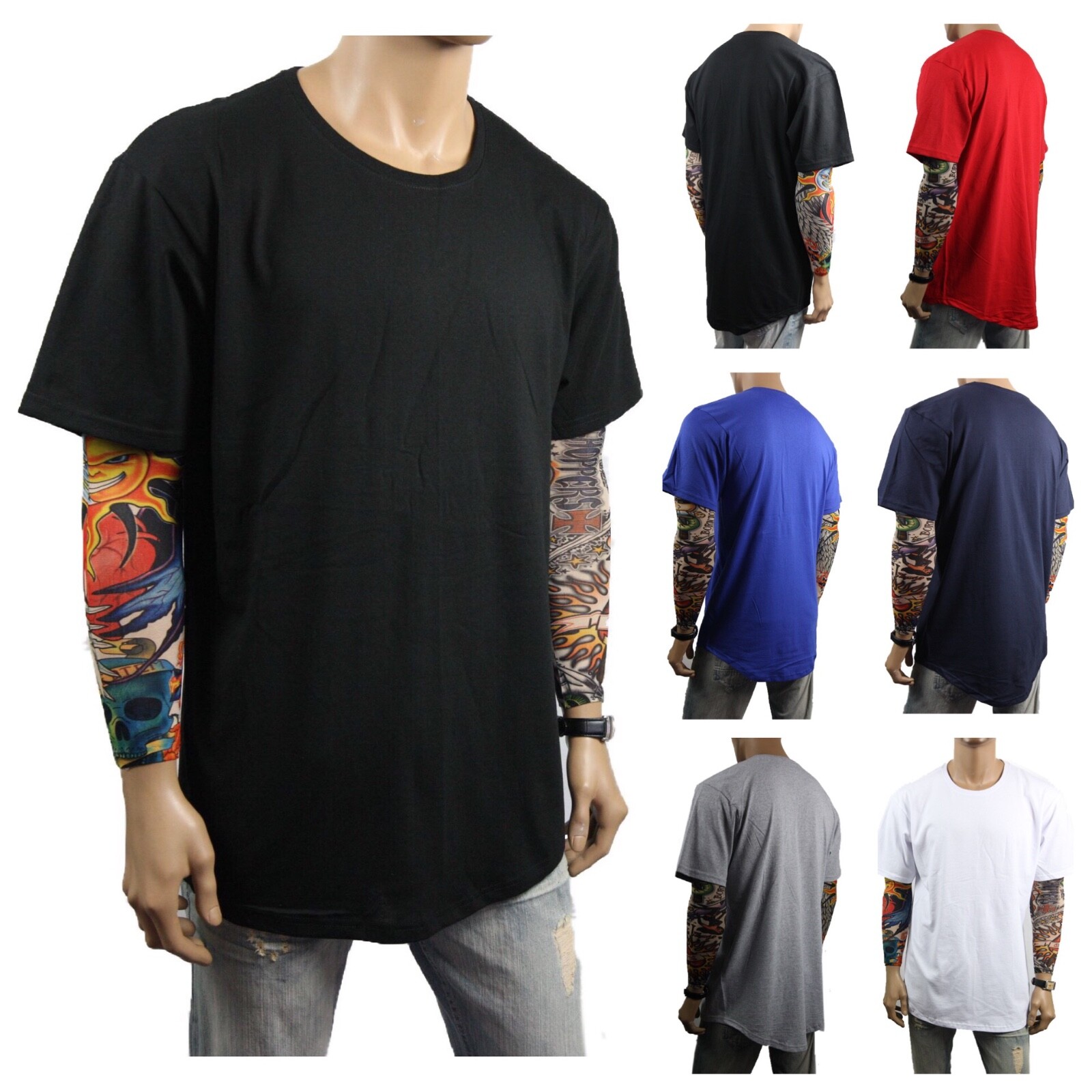 Men T-Shirts BIG & TALL Heavy Weight Long Extended Casual Active Crew Neck S-5X