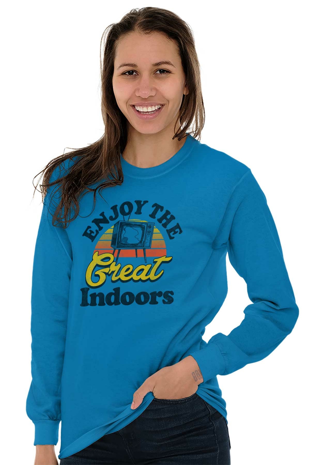 Enjoy The Great Indoors TV Binge Watcher Long Sleeve Tshirt for Men or Women
