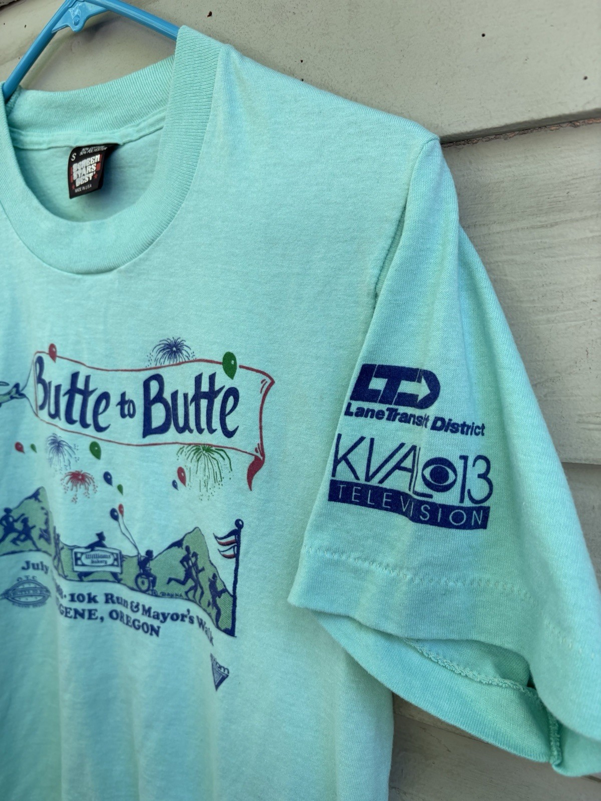 VTG 1988 Butte to Butte 10K Race Eugene Oregon Track Club T Shirt Small 80s AQUA