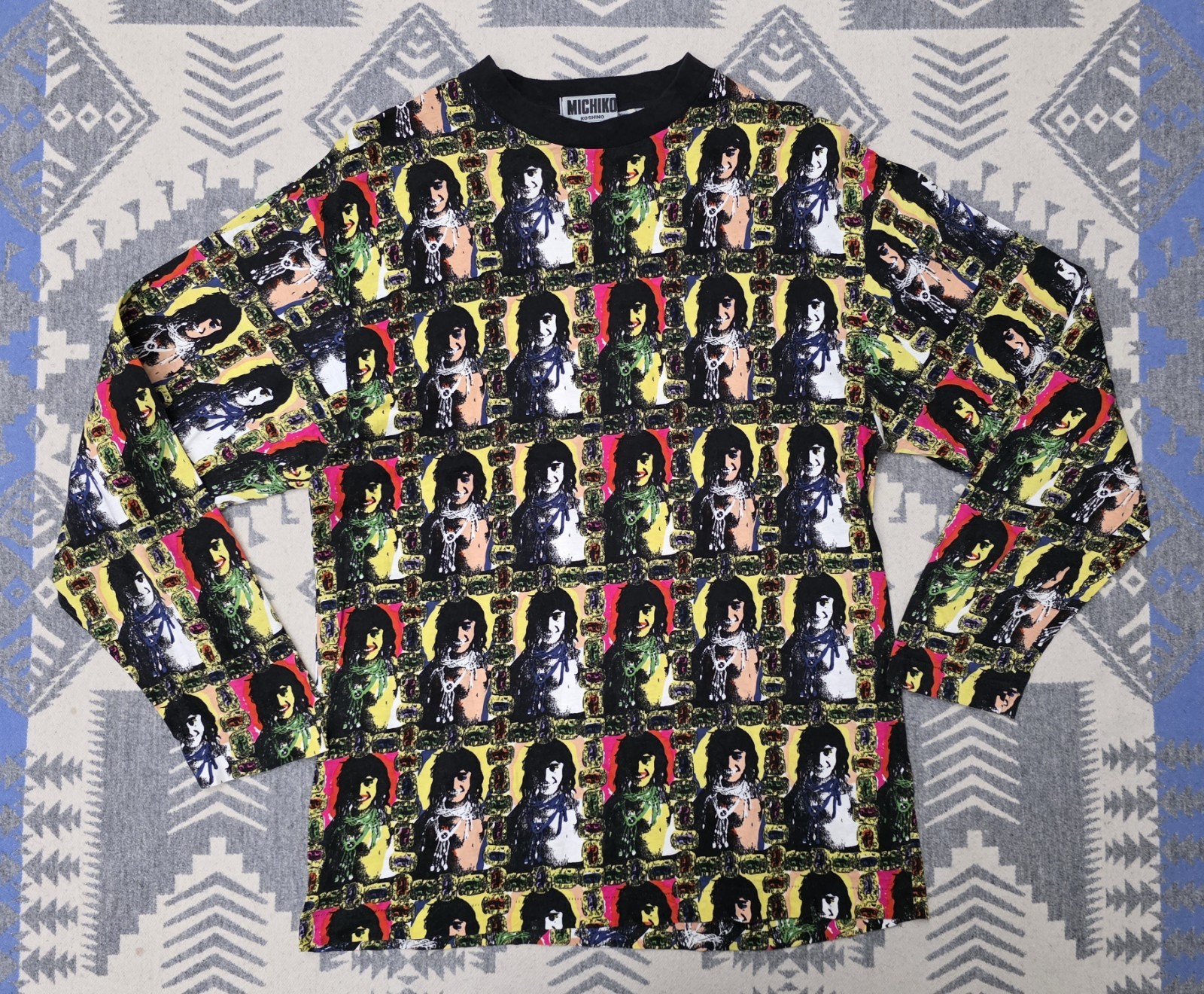 Vintage Michiko Koshino Pop Art Portrait All Over Print Long Sleeve Shirt Mens M