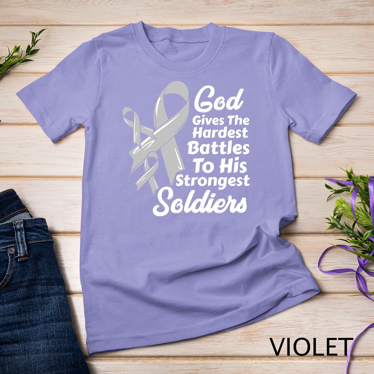 Brain Cancer Awareness Ribbon Fight Chemo Faith Soldiers God Unisex T-shirt