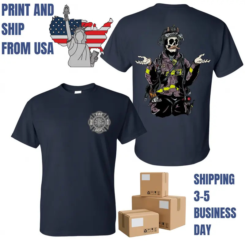 Sarcastic Shrugging Skeleton Firefighter T-Shirt Fire Dept Maltese