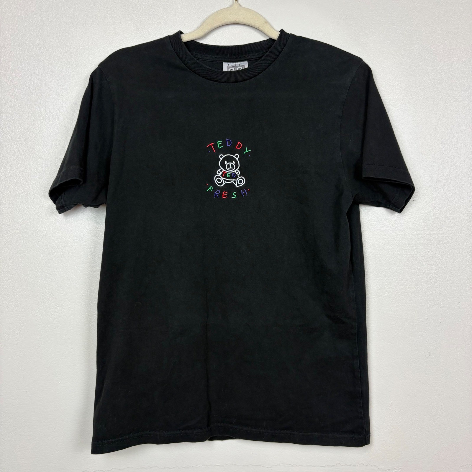 Teddy Fresh Black Tee Sz S Embroidered Logo Short Sleeve Streetwear Bear Unisex