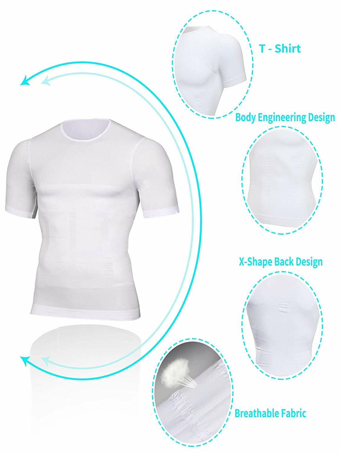 Mens T-Shirt Body Shaper Vest Abs Abdomen Slimming Compression Fitness Shapewear