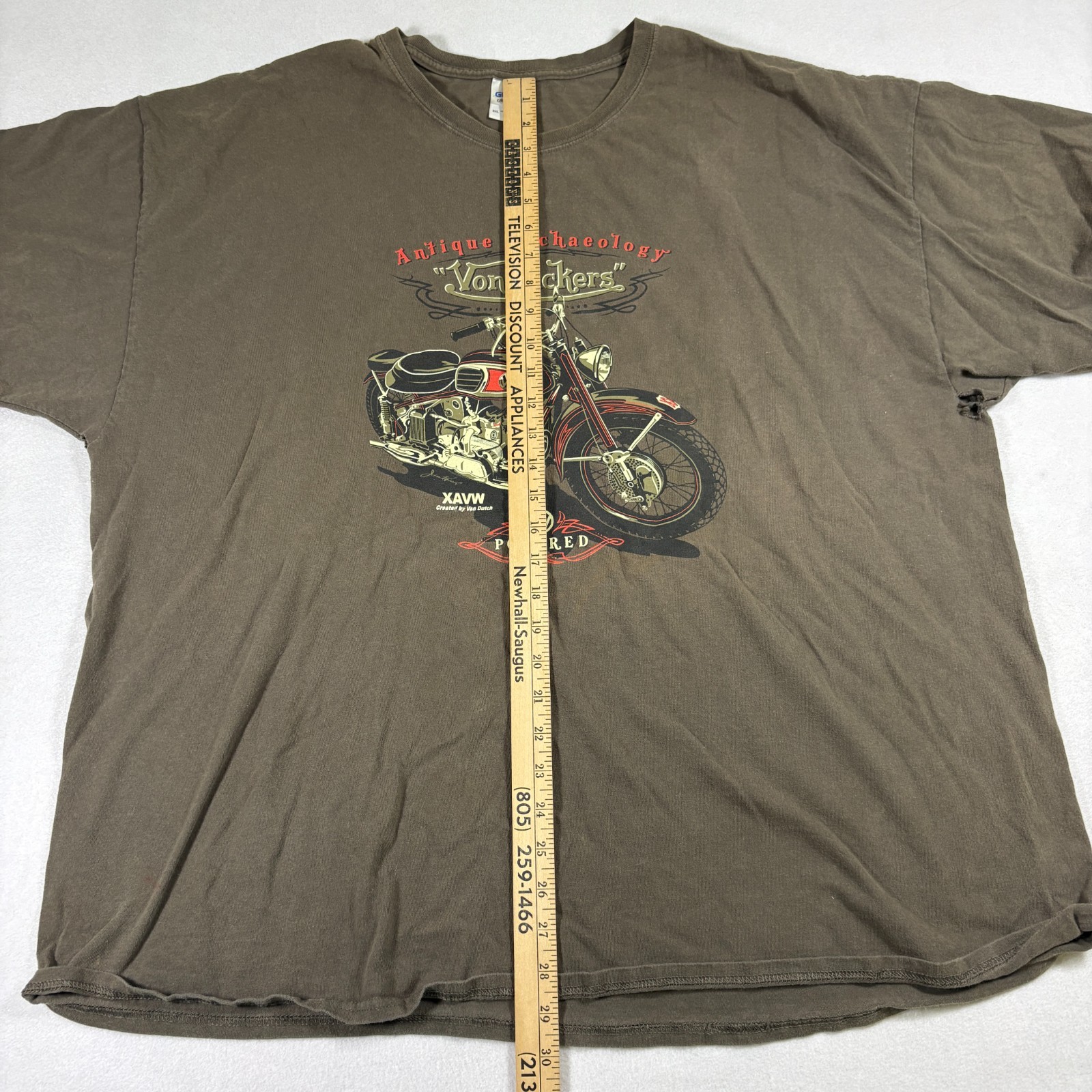 Biker Tshirt 3XL Brown Graphic T Shirt Von Pickers Motorcycle Vintage Grunge Tee