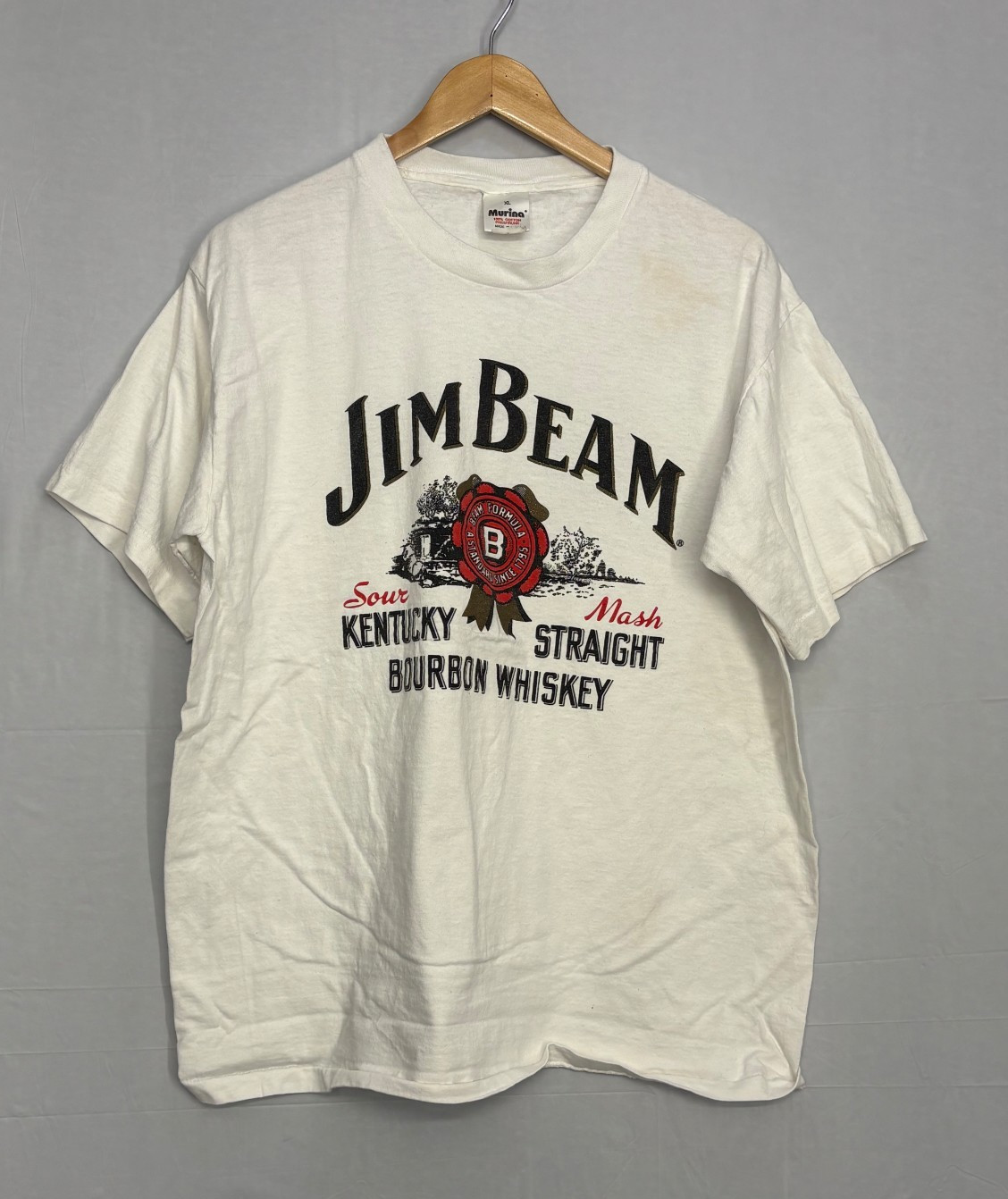 Jim Beam Kentucky Straight Bourbon Whiskey Graphic Mens White XL Vintage Murina