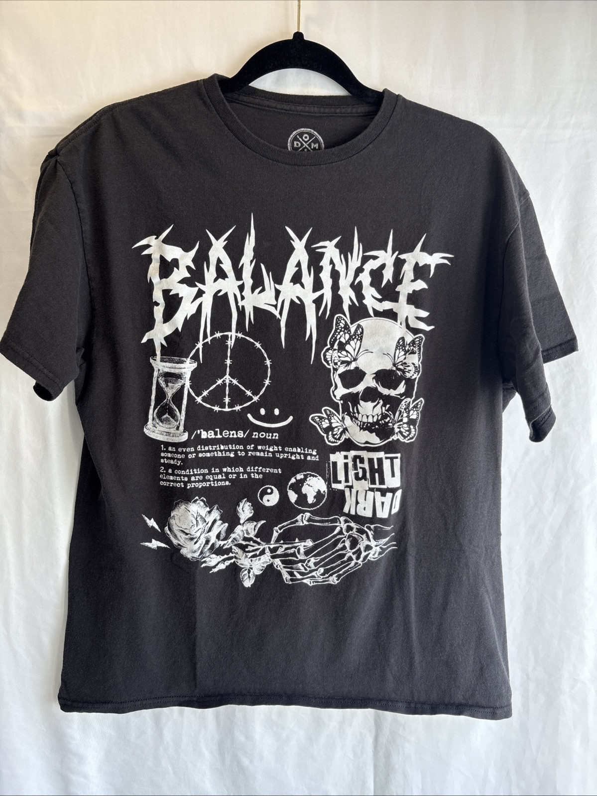 Balance Skull T Shirt Mens Large Black Dark Light💀☯️