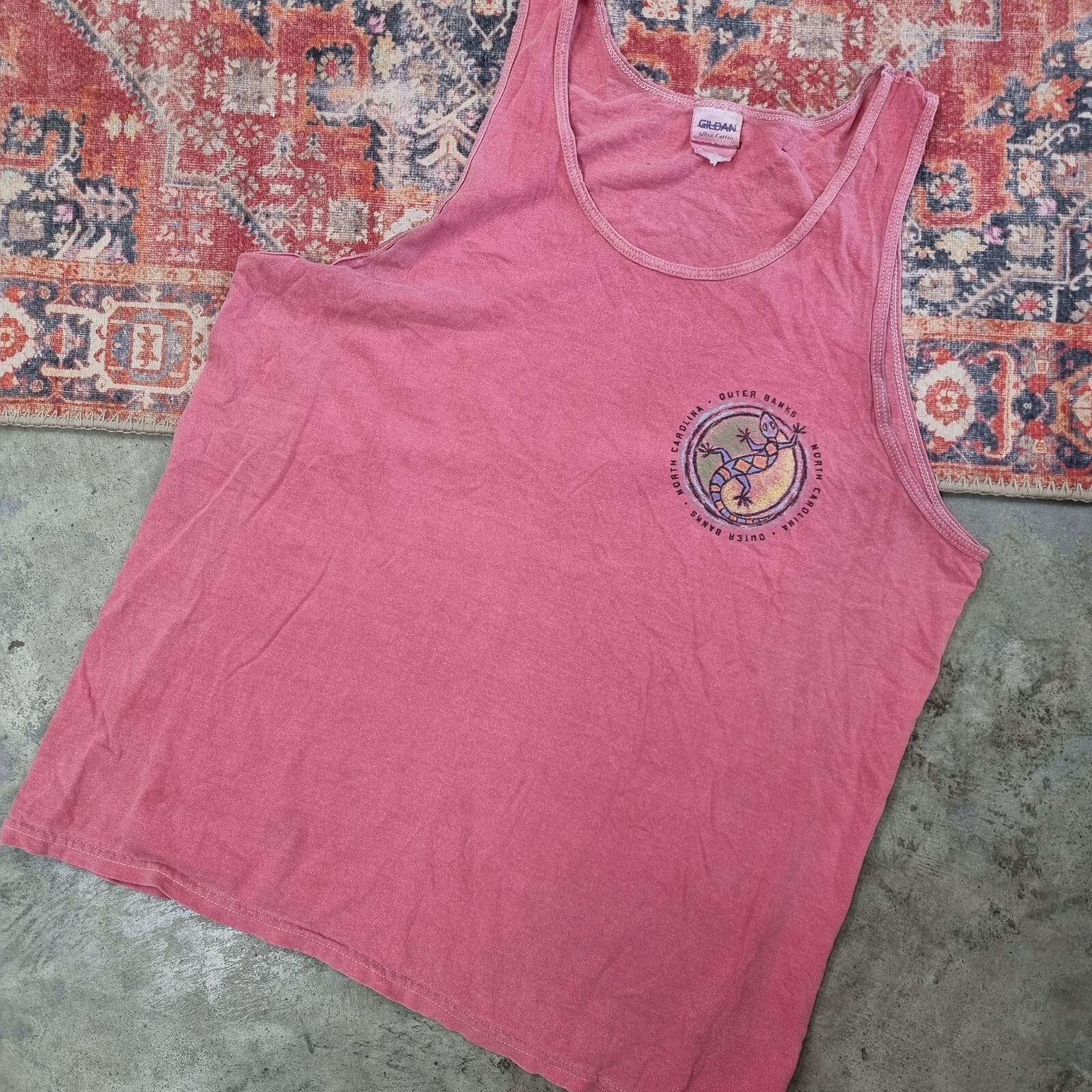 VTG Outer Banks Tank NC Distressed Lizard Logo Top Beach Sz L