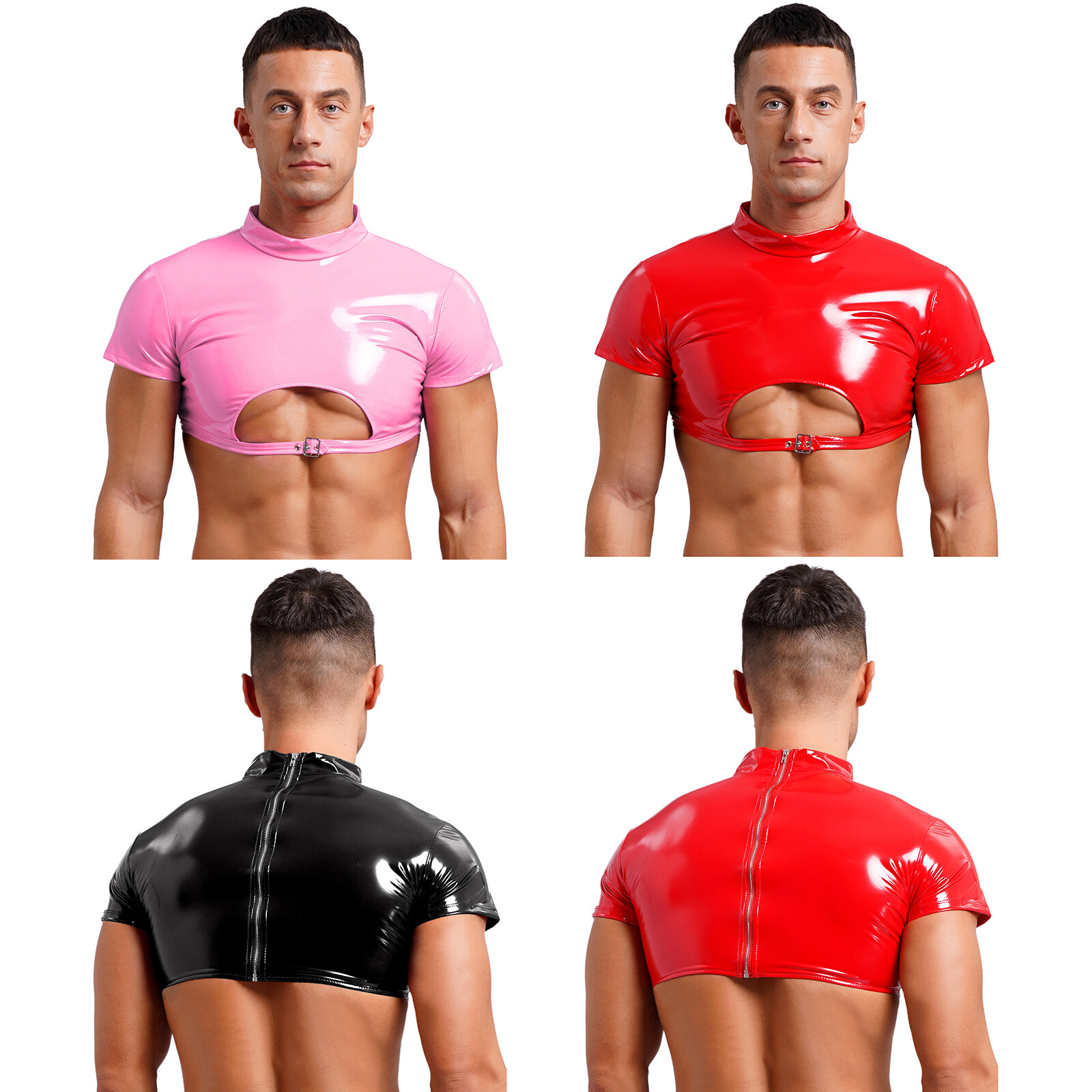 Mens Clubwear Nightout Crop Top Shiny Vest Halloween Costume Half Tops Glossy