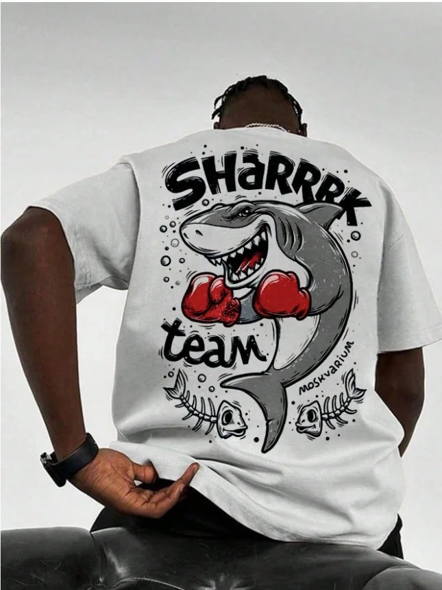 Men’s Shark Print Lightweight T‑Shirt — Summer Casual Sport Streetwear Oversized