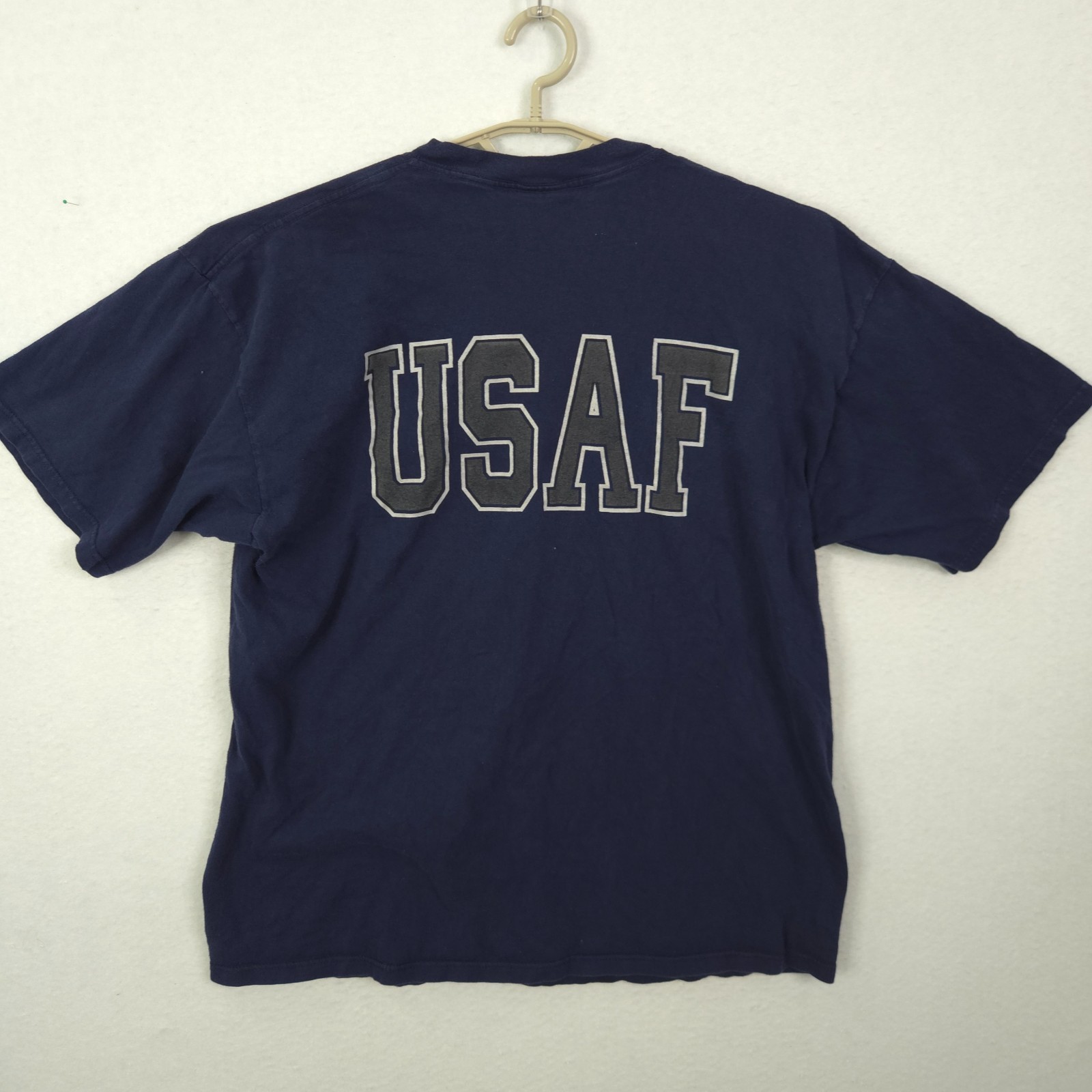 Vintage Air Force Shirt Men XL Blue Short Sleeve Cotton USA Made USAF Bayside