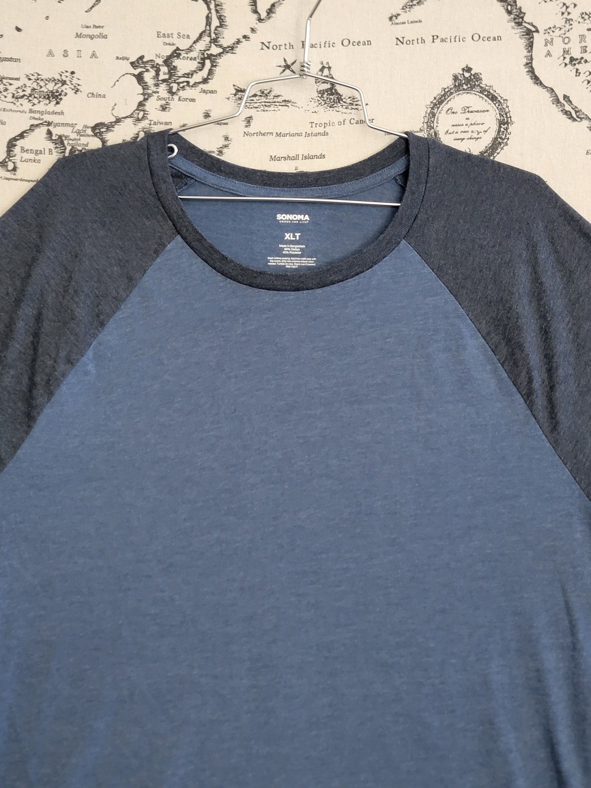 Sonoma Men’s XLT Raglan T-Shirt Short Sleeve Crew Neck Two-Tone Blue