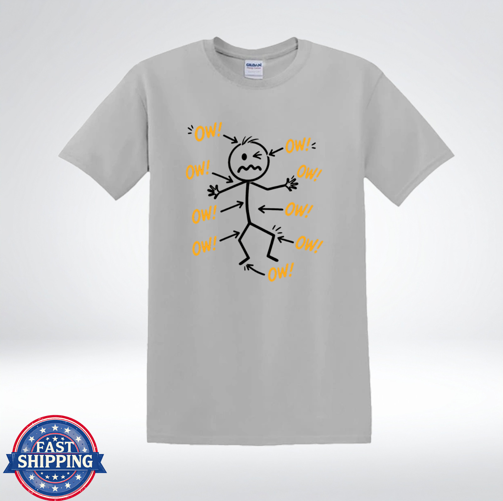 Funny OW Pain Stick Figure Shirt Body Ache Humor T-Shirt