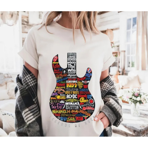Vintage Guitar Band Logo Legends of Rock T-Shirt for Music Lovers Graphic Tee