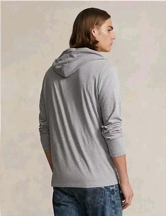 NWT Polo Ralph Lauren Mens Holiday Bear Long Sleeve Hooded Tshirt GREY XL